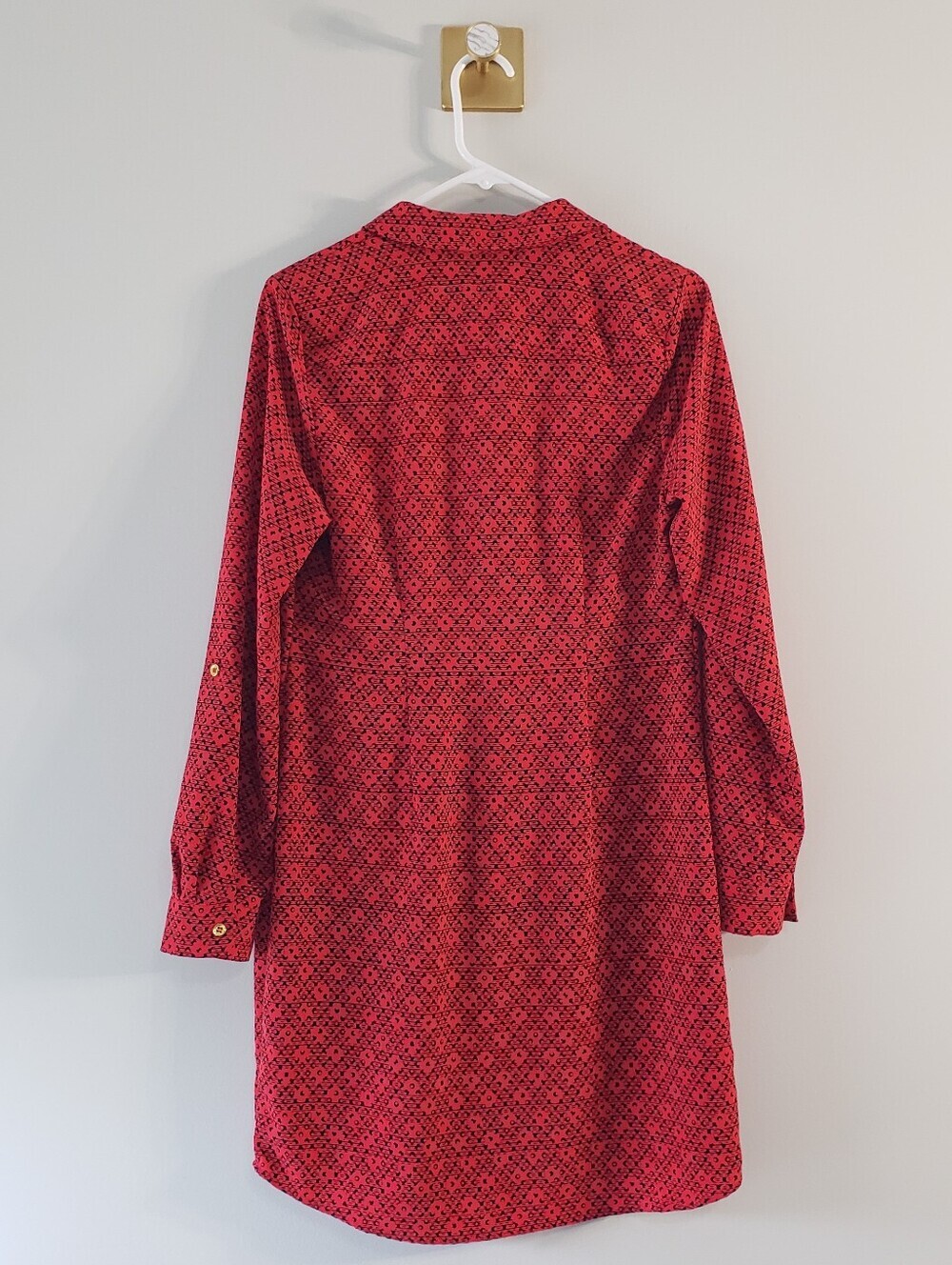 The Limited Ashton Shirtdress Small Red Black Geometric Print Roll Tab Sleeves - Picture 5 of 16